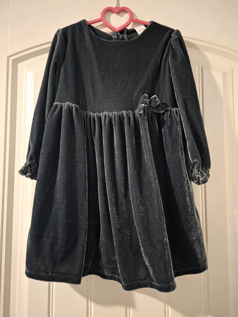 Carter's Velvet Long-Sleeve Girls Dress in Winter Green